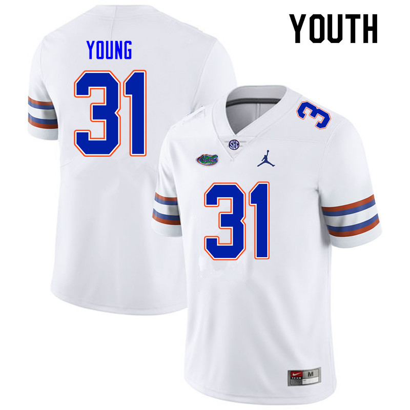 Youth #31 Jordan Young Florida Gators College Football Jerseys Sale-White - Click Image to Close